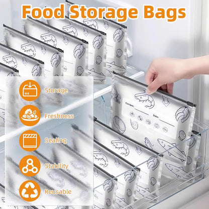 (30pcs )Reusable Aluminum Foil Sealable Storage Bags, 2026 New Resealable Vacuum Zipper Pouches for Food, Stand Up Foil Sealable Bags with Label and Zip Lock for Vegetable Fruit Meat