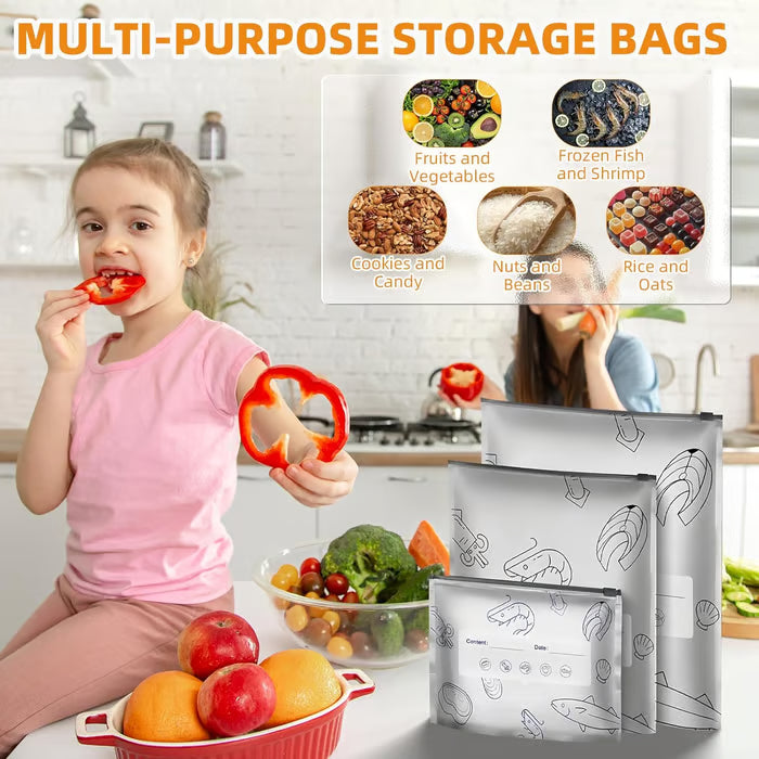 (30pcs )Reusable Aluminum Foil Sealable Storage Bags, 2026 New Resealable Vacuum Zipper Pouches for Food, Stand Up Foil Sealable Bags with Label and Zip Lock for Vegetable Fruit Meat